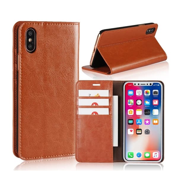 iPhone X Äkta läder fodral - Brun