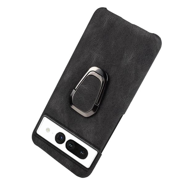 Stötsäkert läderfodral med oval kickstand för Google Pixel 7 Pro - Svart