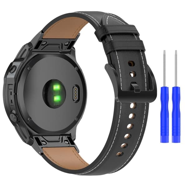 22 mm urrem i ægte læder til Garmin-ur - Sort