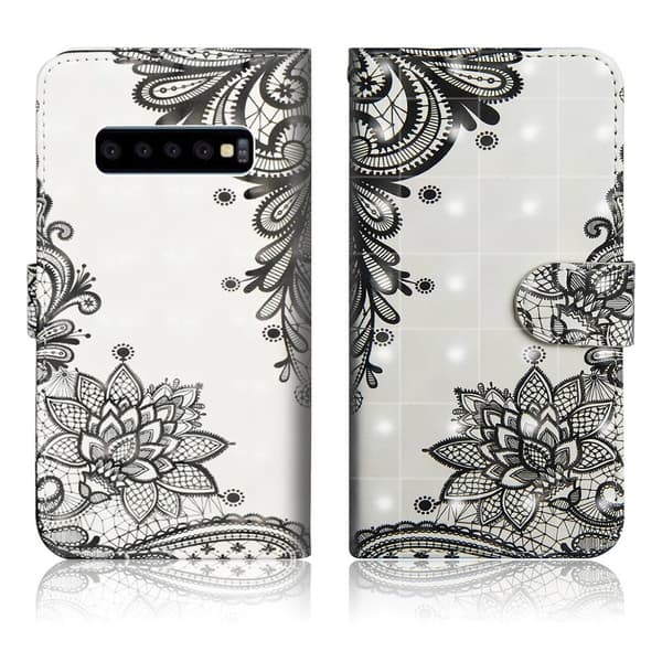 Samsung Galaxy S10 Plus lysspot decorations læder flip etui - Blonde Blomst