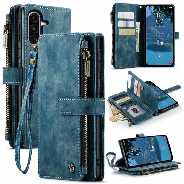 CaseMe Samsung Galaxy A57 etui med lynlås og pung - Blå