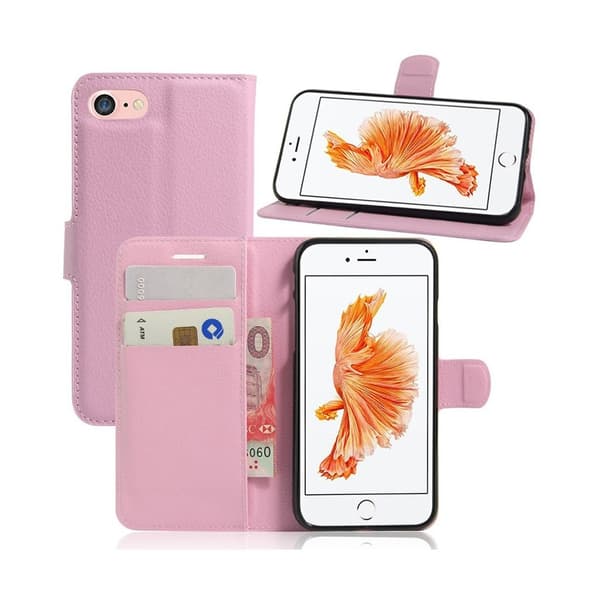 Laudrup iPhone 7 / 8 Lommeboketui med litchi tekstur - Rosa
