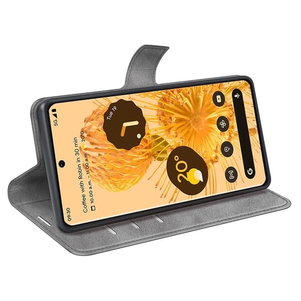 Hållbart konstläder Google Pixel 7 Pro fodral med plånbok - Silver/Grå