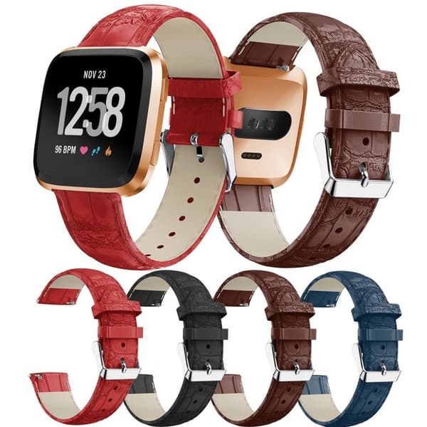 Fitbit Versa 22mm krokodille tekstur ægte læder urrem - Sort
