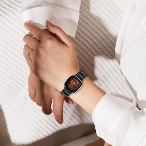 Fitbit Sense / Versa 3 harpiks i urrem af rustfrit stål - Sort / Sort