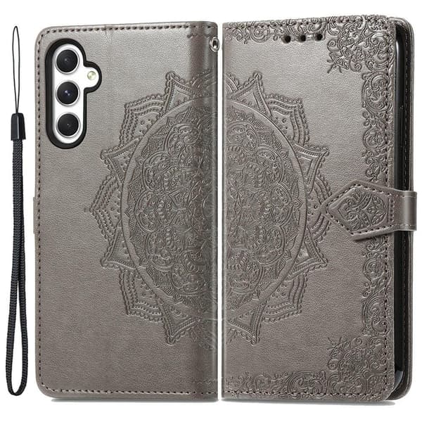 Mandala Samsung Galaxy A35 etui i lær - Grå