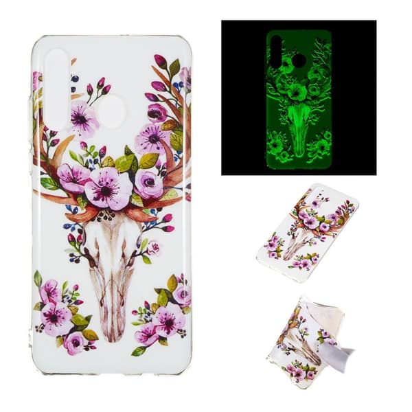 Huawei P30 Lite Selvlysende Etui - Hjort Med Blomster