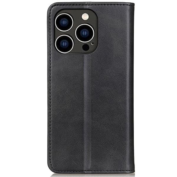 iPhone 14 Pro flip etui i ægte læder med pung – Sort