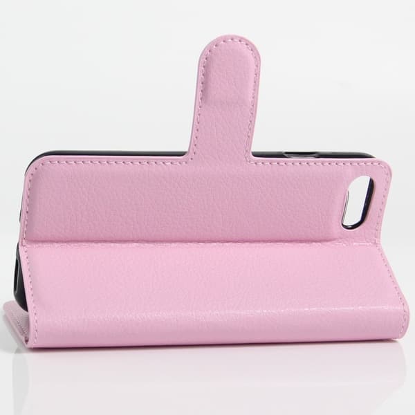 Laudrup iPhone 7 / 8 Litchi Grain læderpung med stativ - Pink