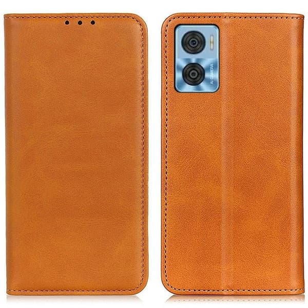 Flip Etui med Pung i Ægte Læder til Motorola Moto E22i / E22 - Brun