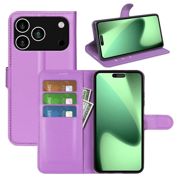 Klassisk iPhone 17 Pro Max flip etui - Lilla