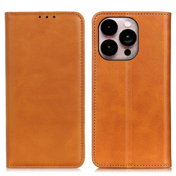 iPhone 14 Pro Max lompakkokotelo, aitoa nahkaa - Ruskea