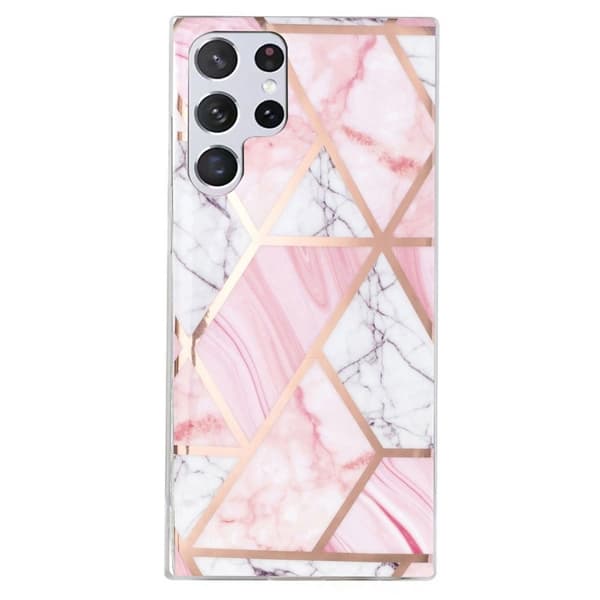 Deco Samsung Galaxy S23 Ultra Etui - White Rubble / Lyserød