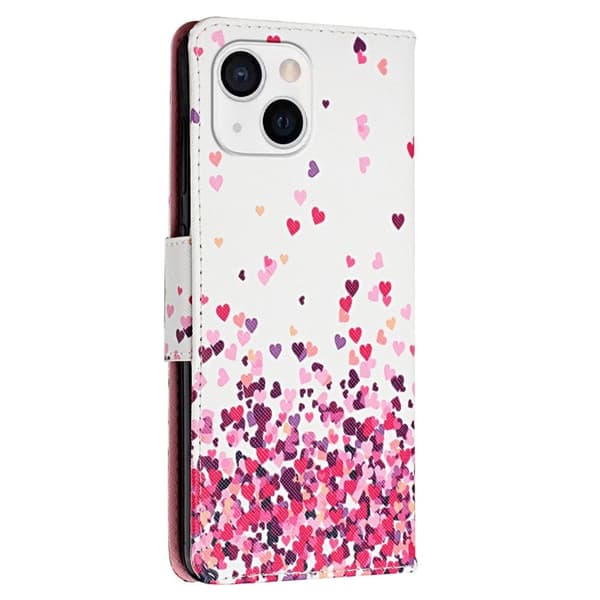 Wonderland iPhone 14 Plus flip etui - Lyserød Hjerteform