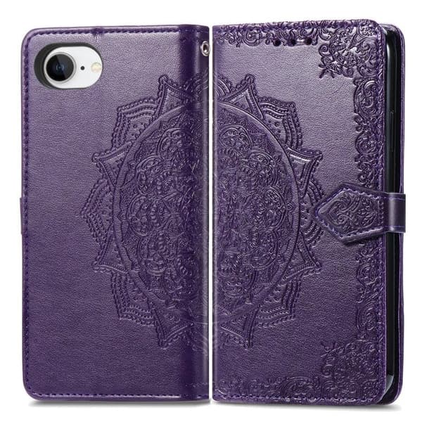 Mandala iPhone 16e etui i lær - Lilla