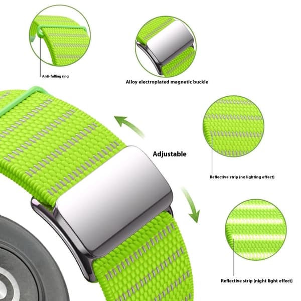 18 mm universal armbånd Reflekterende nylon Magnetisk spænde Urrem - Sort