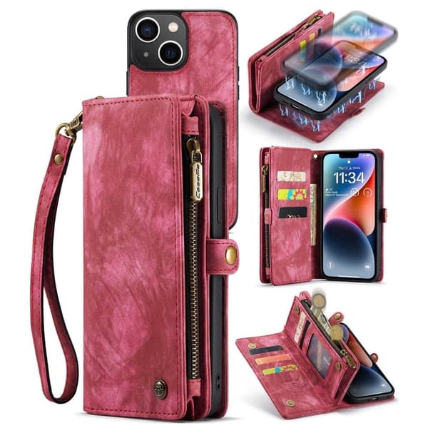 CaseMe iPhone 14 Plus Zipper Lompakko - Punainen