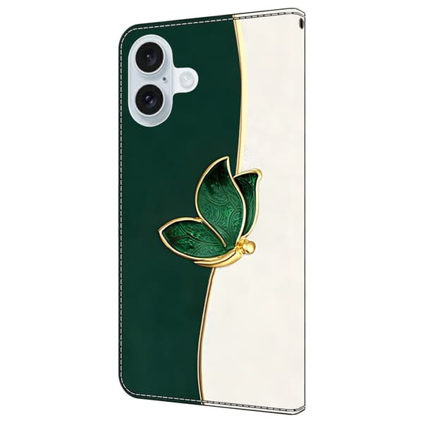 Wonderland iPhone 16 Plus flip etui - Grøn Sommerfugl