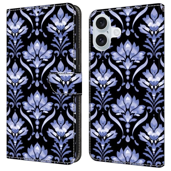 Wonderland iPhone 16 Plus flip-etui - Blomstertekstur