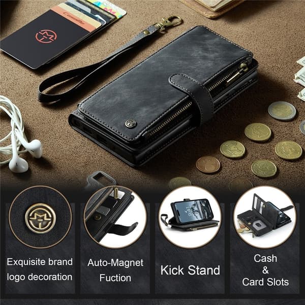 CaseMe iPhone 15 Pro etui med lynlås og pung - Sort