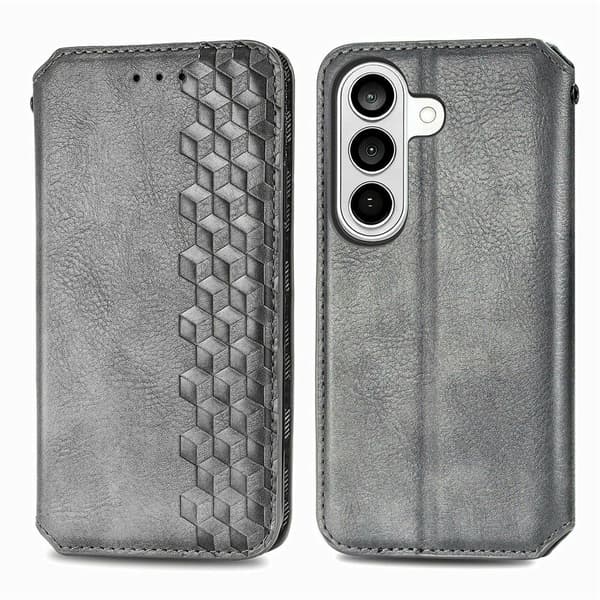 Läder Samsung Galaxy S26 Plus fodral med romb-design - Grå