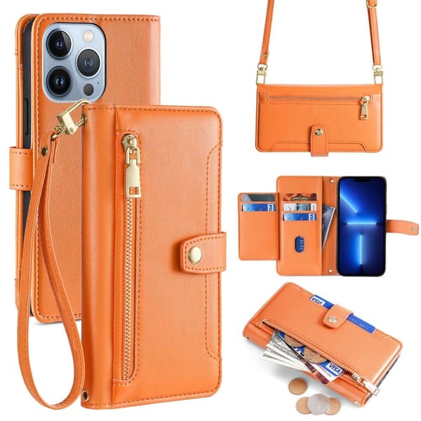 iPhone 13 Pro plånboksfodral i veganskt läder - Orange