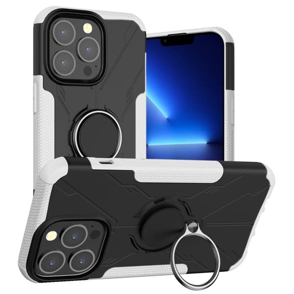Kickstand-skydd med magnetisk platta för iPhone 13 Pro - Vit