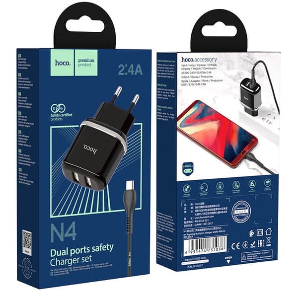 HOCO N4 Aspiring dual port charger set (for Micro)(EU) - Sort