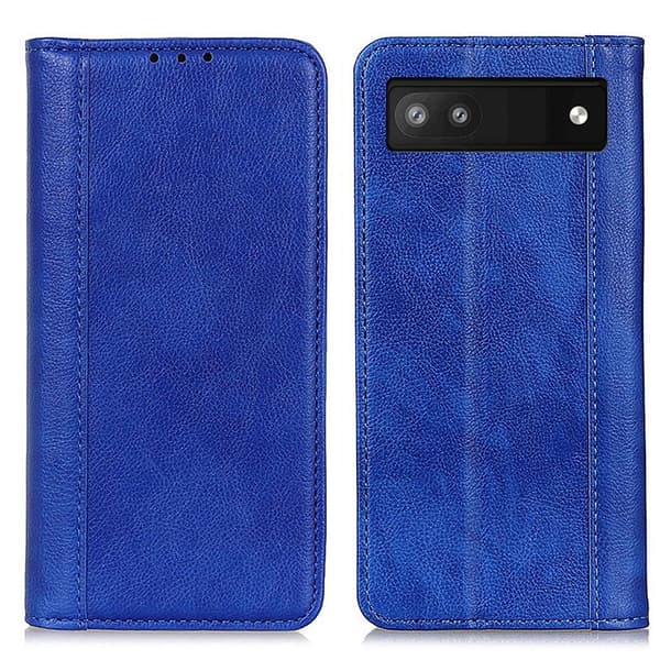 Ekte lærdeksel med magnetisk lukking for Google Pixel 7a - Blå