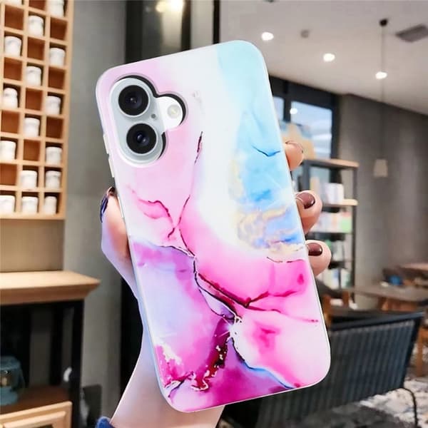 Marble design iPhone 17 cover - Lyserød / Blå