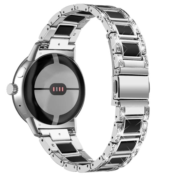 Google Pixel Watch urrem i rustfrit stål i resin-stil - Sølv / Sort