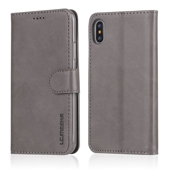 LC.Imeeke läder iPhone X fodral - Silver/Grå