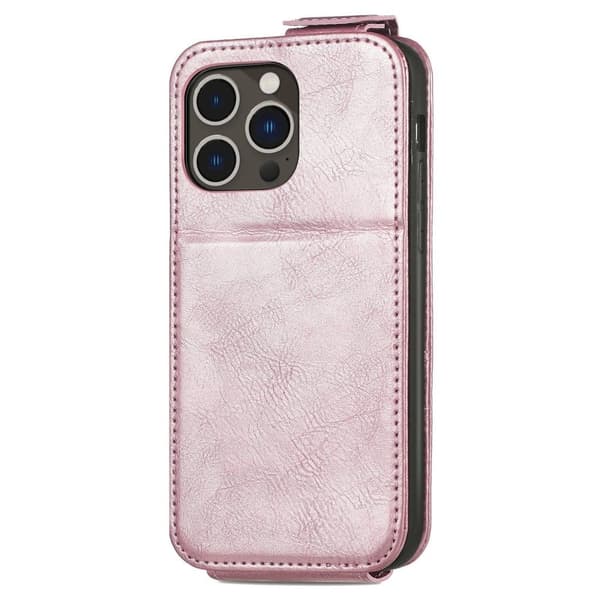 Lodret iPhone 14 Pro flip etui med lynlås - Pink