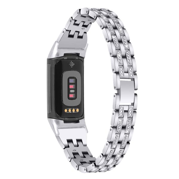 Fitbit Charge 5 klockarmband med två rader strass och glitter - Silver