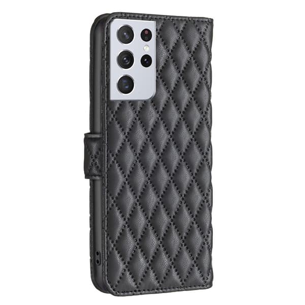 Rhombus mat Samsung Galaxy S21 Ultra 5G flip etui - Sort