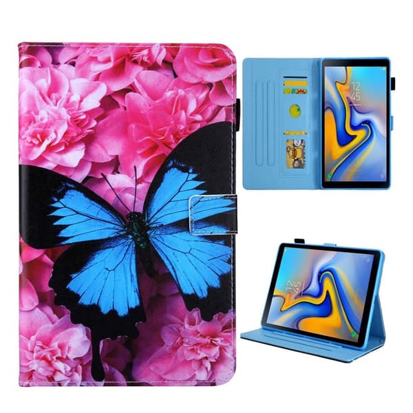 Samsung Galaxy Tab S5E mønster multi-vinkel læretui - Blomster og Blue Butterfly