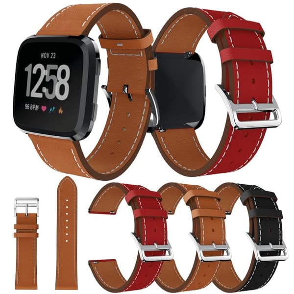 Nahkainen vaihtoranneke Fitbit Versa-kellolle - Musta