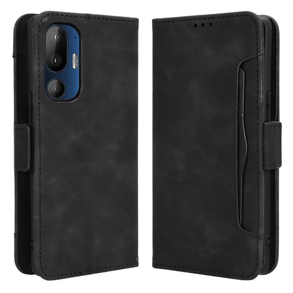 HTC U24 Pro 5G-etui med flere kortlommer og læderstativ - Sort