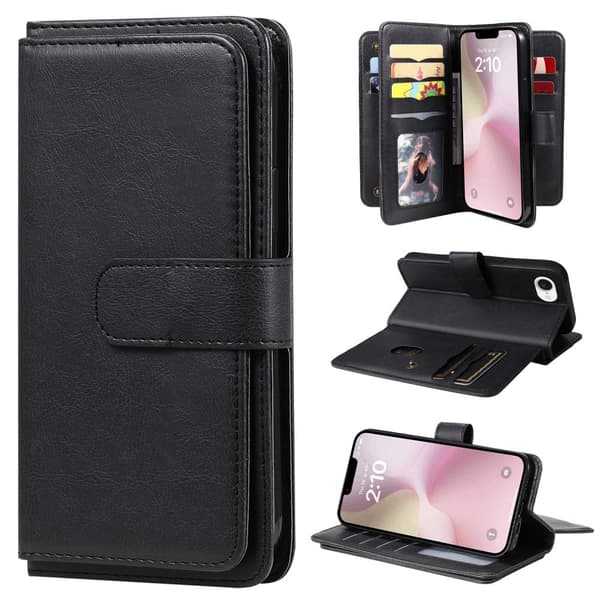 iPhone 16e etui med pung & 10 kortpladser - Sort