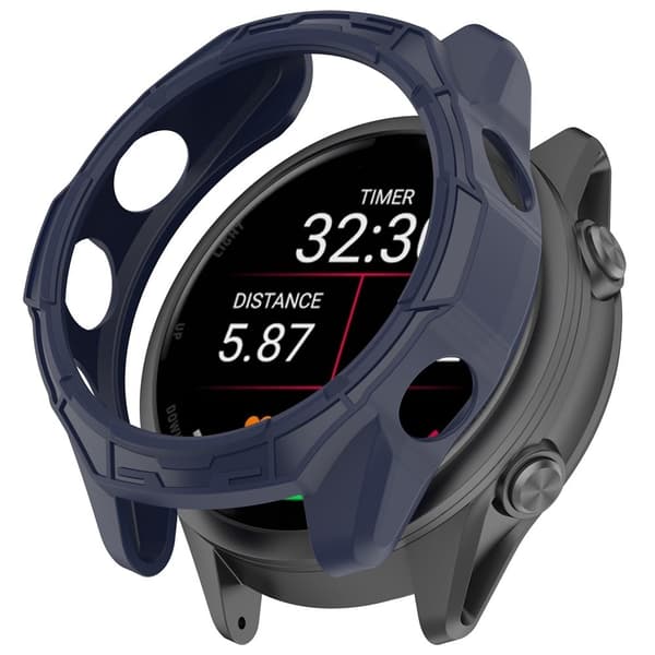 Garmin Forerunner 970 TVegan Leather Protective Case Hollow Design Shockproof Watch Deksel - Midnattsblå
