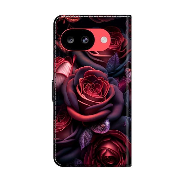Plånboksfodral Google Pixel 10a mönstertryck stativ läderfodral med lock - Svart Ros