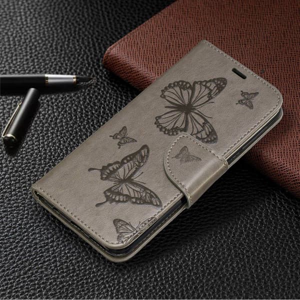 Butterfly läder Samsung Galaxy A20e fodral - Silver/Grå