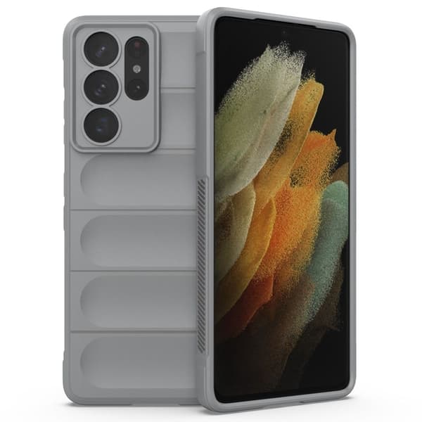 Mjukt greppformat Samsung Galaxy S21 Ultra 5G skal - Silver/Grå
