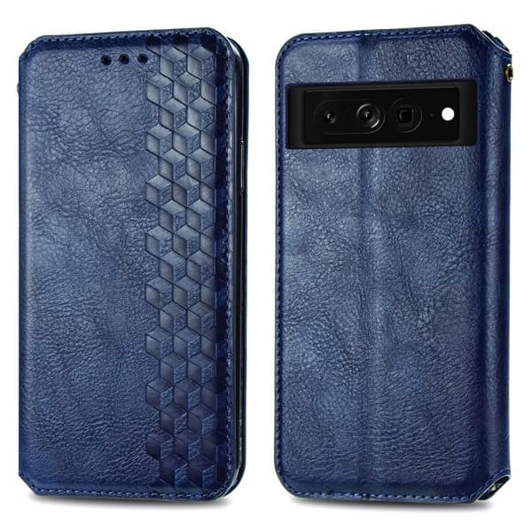 Læder Etui med A Stilfuldt Rhombus Tryk til Google Pixel 7 Pro - Blå