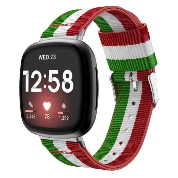 Fitbit Sense 2 / Versa 4 nylonraitainen kellonhihna - Vihreä / Valkoinen / Punainen