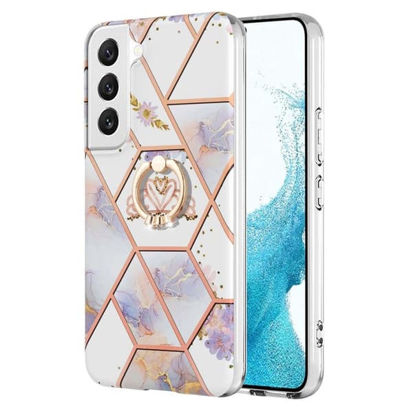 Marble Mønstret Deksel med Ring Holder til Samsung Galaxy S22 - Krone