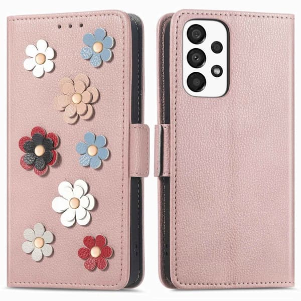 Skinnetui med myk blomsterdekor for Samsung Galaxy A23 - Rose Gull