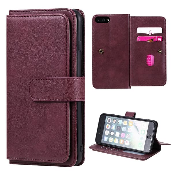 iPhone 7 Plus / iPhone 6 Plus / iPhone 6S Plus etui med pung & 10 kortpladser – Rød