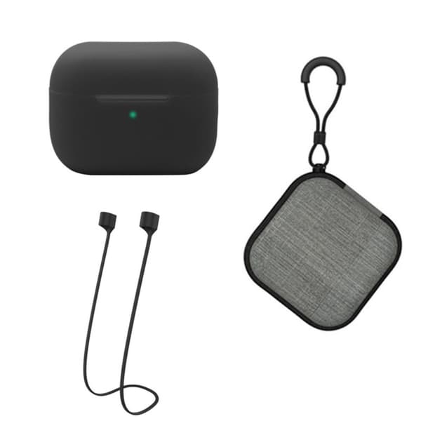 AirPods Pro 2 silikoneetui med rem og opbevaringsboks - Sort