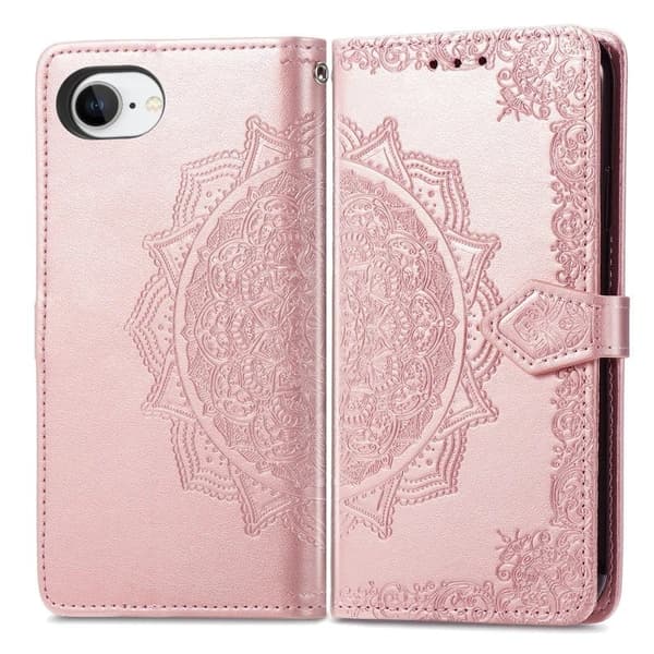 Mandala läder iPhone 16e fodral - Roséguld